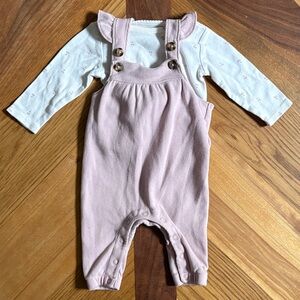 Carter's 0-3 Month Light Pink Ruffled Overalls & Long Sleeve Cherry Top